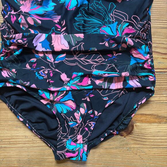 Time and Tru black neon floral padded halter top maternity one piece SIZE XL - Picture 3 of 5